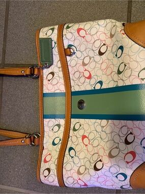 Coach Multicolor Signature Tote with Green Center Stripe